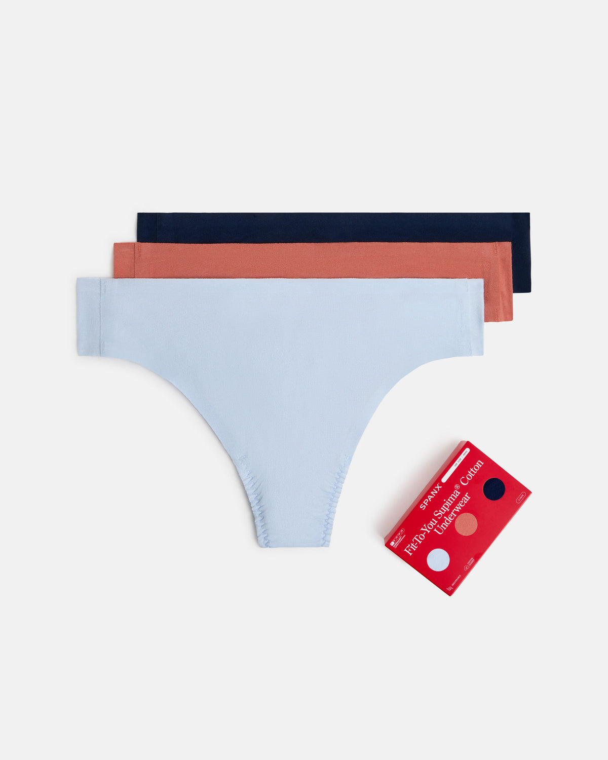 SPANXsmooth™ Fit-To-You Supima® Cotton Thong 3-Pack Box | Summit/Clay/Timeless Navy