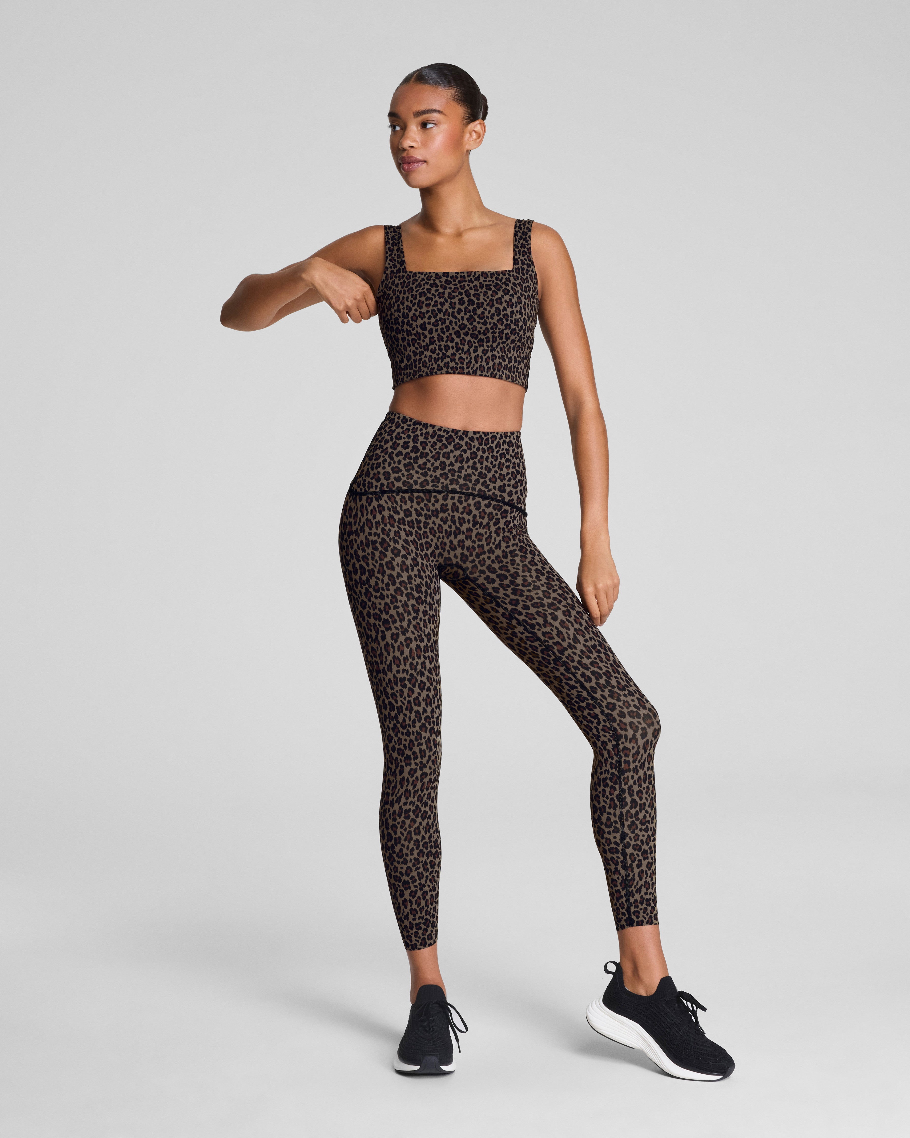 SPANX® Get Moving Leopard Print Cropped Square Neck Shelf Tank | Leopard Print