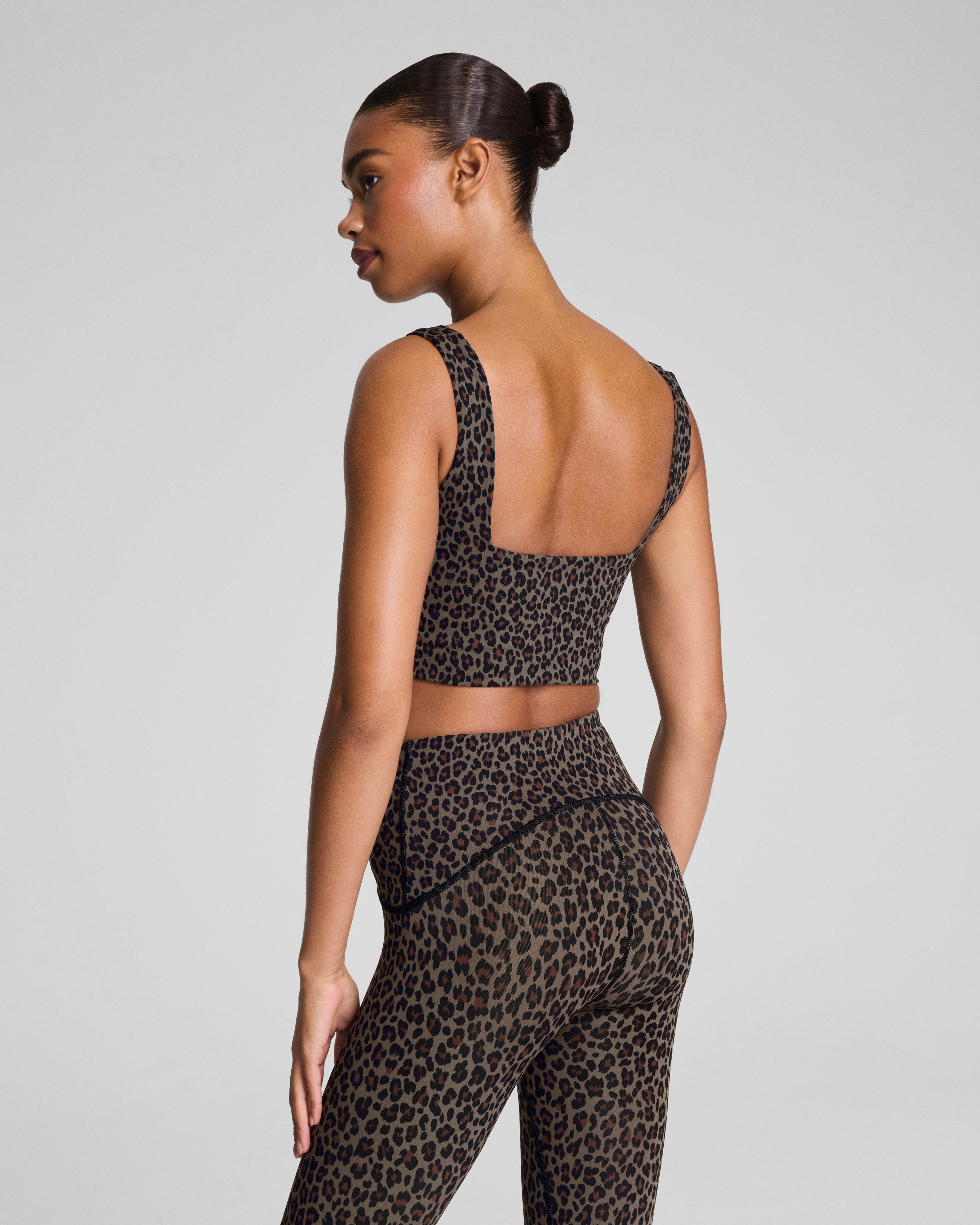 SPANX® Get Moving Leopard Print Cropped Square Neck Shelf Tank | Leopard Print