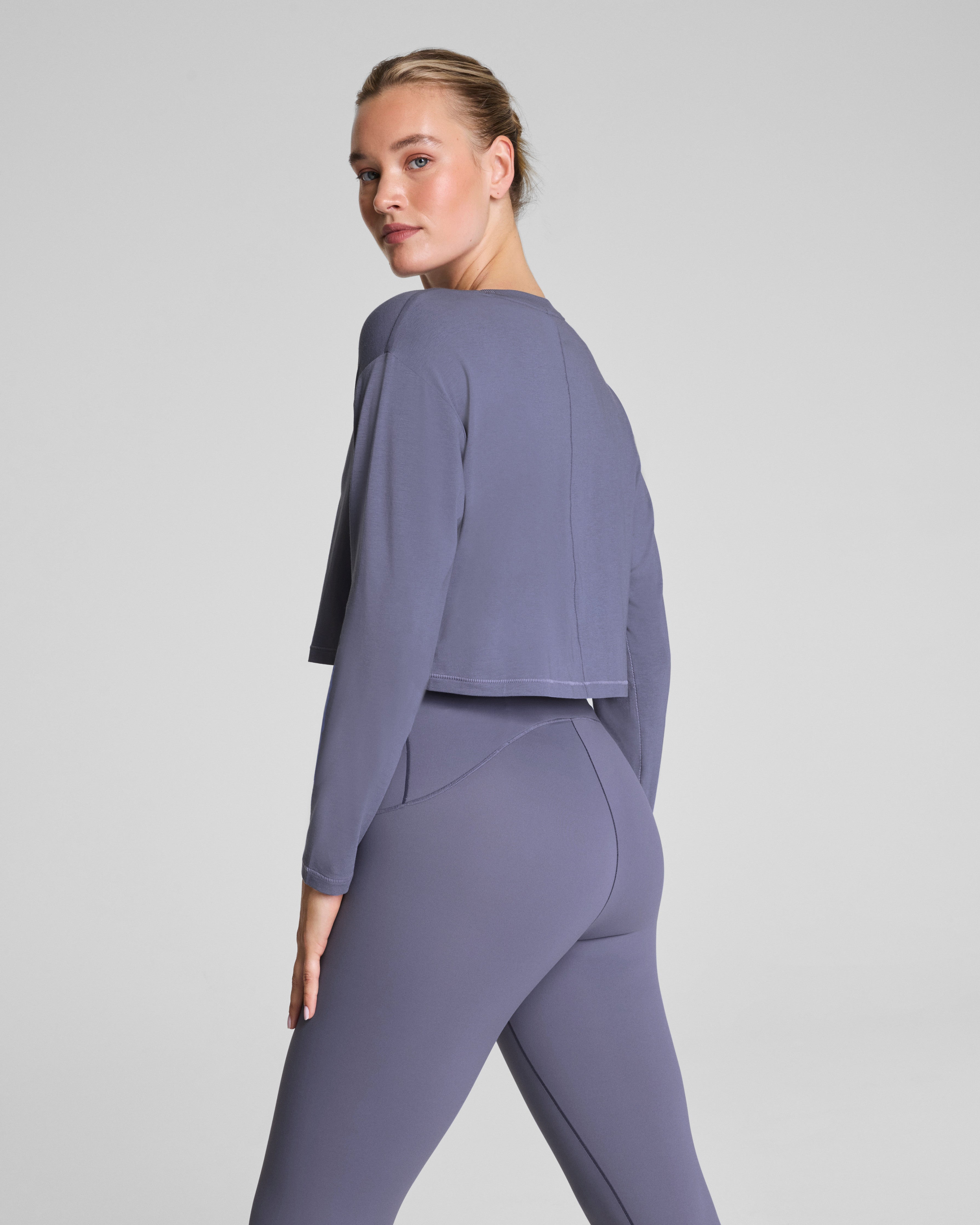 SPANX® Outpace Cropped Long Sleeve Top | Pewter